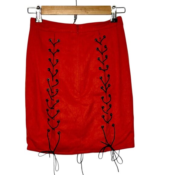 Red Suede Tie Y2K Gorpcore Emo Y2K Indie Grunge Mini Skirt Size XS - Picture 2 of 7